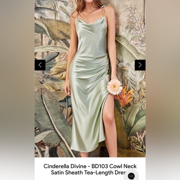 Satin Cowl Midi Dress in Champagne - Picture 2 of 7